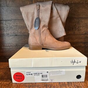 NWT Style & Co. Womens Wide-calf Over-the-knee Boots Fawn Brown 6.5M